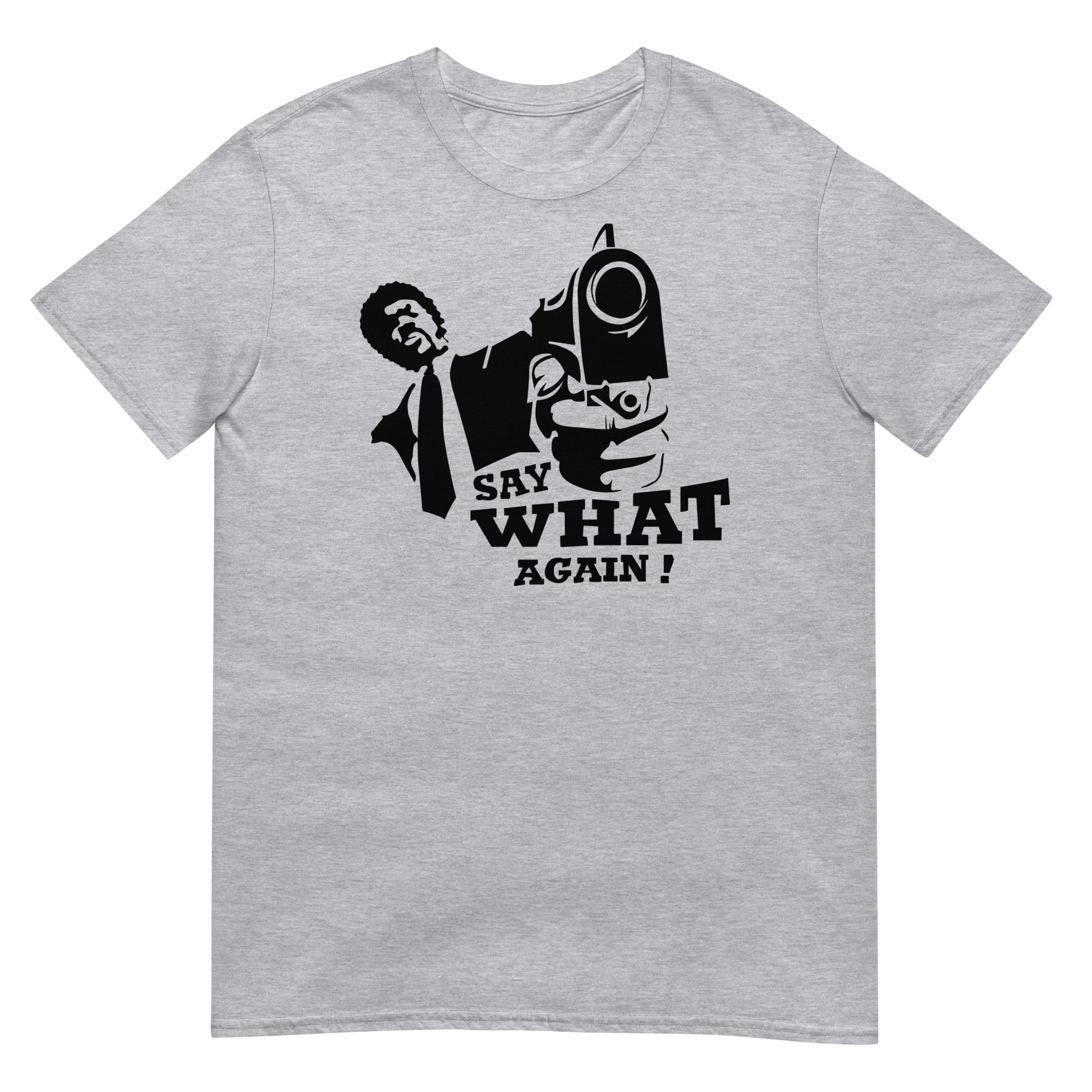 camiseta say what again pulp fiction gris