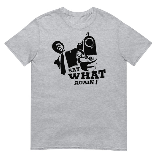 camiseta say what again pulp fiction gris