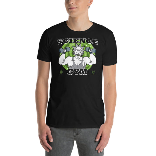 hombre con camiseta science gym rick morty gimnasio fitness en color negro