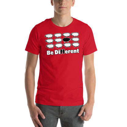 hombre con camiseta se diferente oveja negra roja