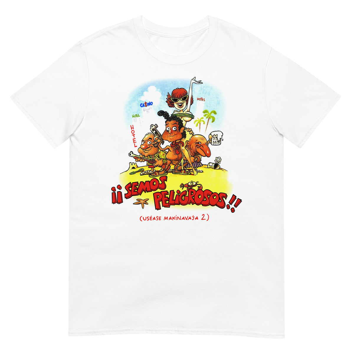 Camiseta blanca de Semos peligrosos Makinavaja 2