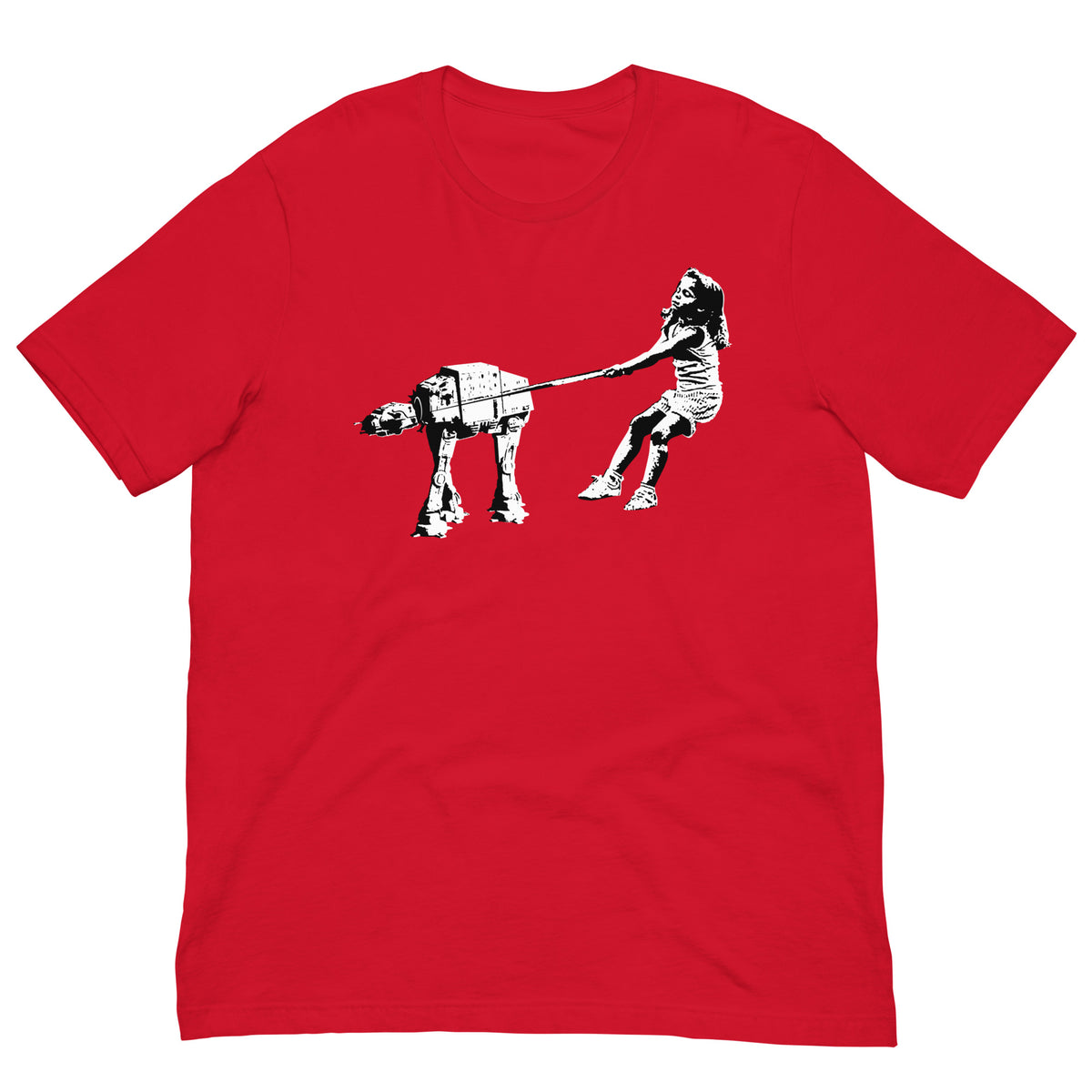 Camiseta roja Shat-At de Eelus estilo street art Banksy