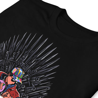 detalle de camiseta skate back to the future game of thrones negra