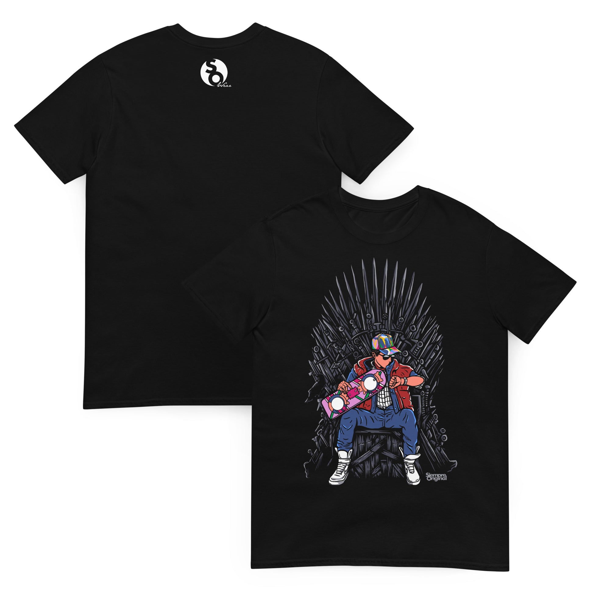 camiseta skate regreso al futuro juego de tronos delante y detras negra