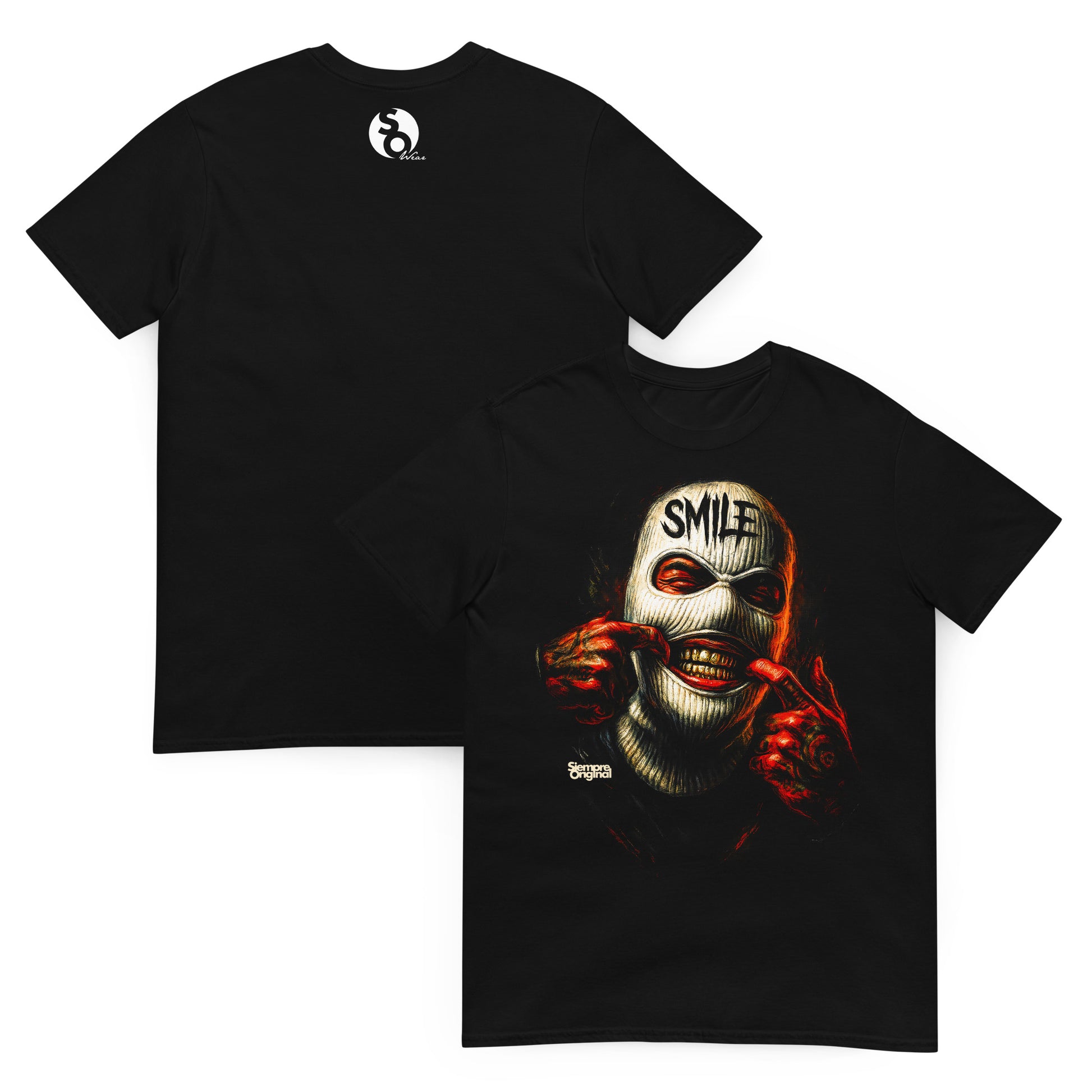 camiseta smile mask urbanwear delante y detras negra