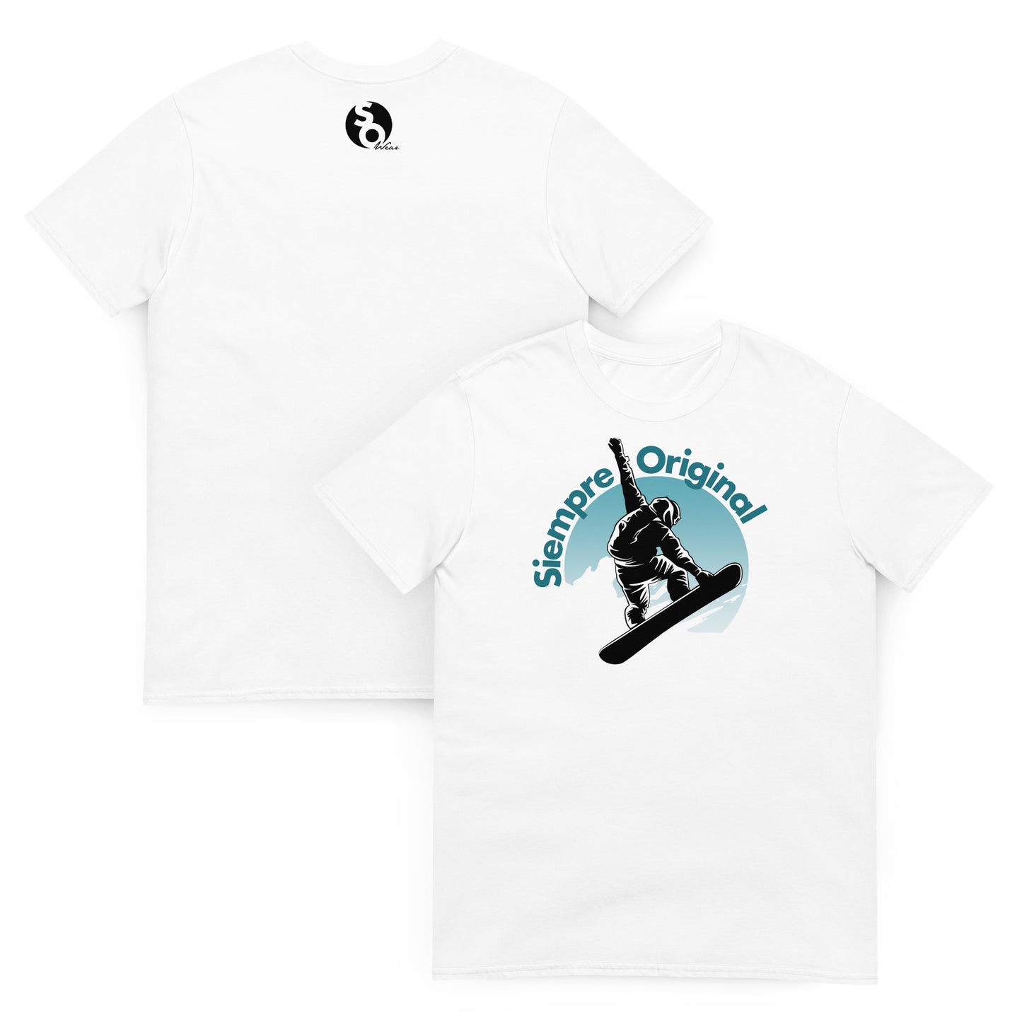 camiseta snowboard salto delante y detras blanca