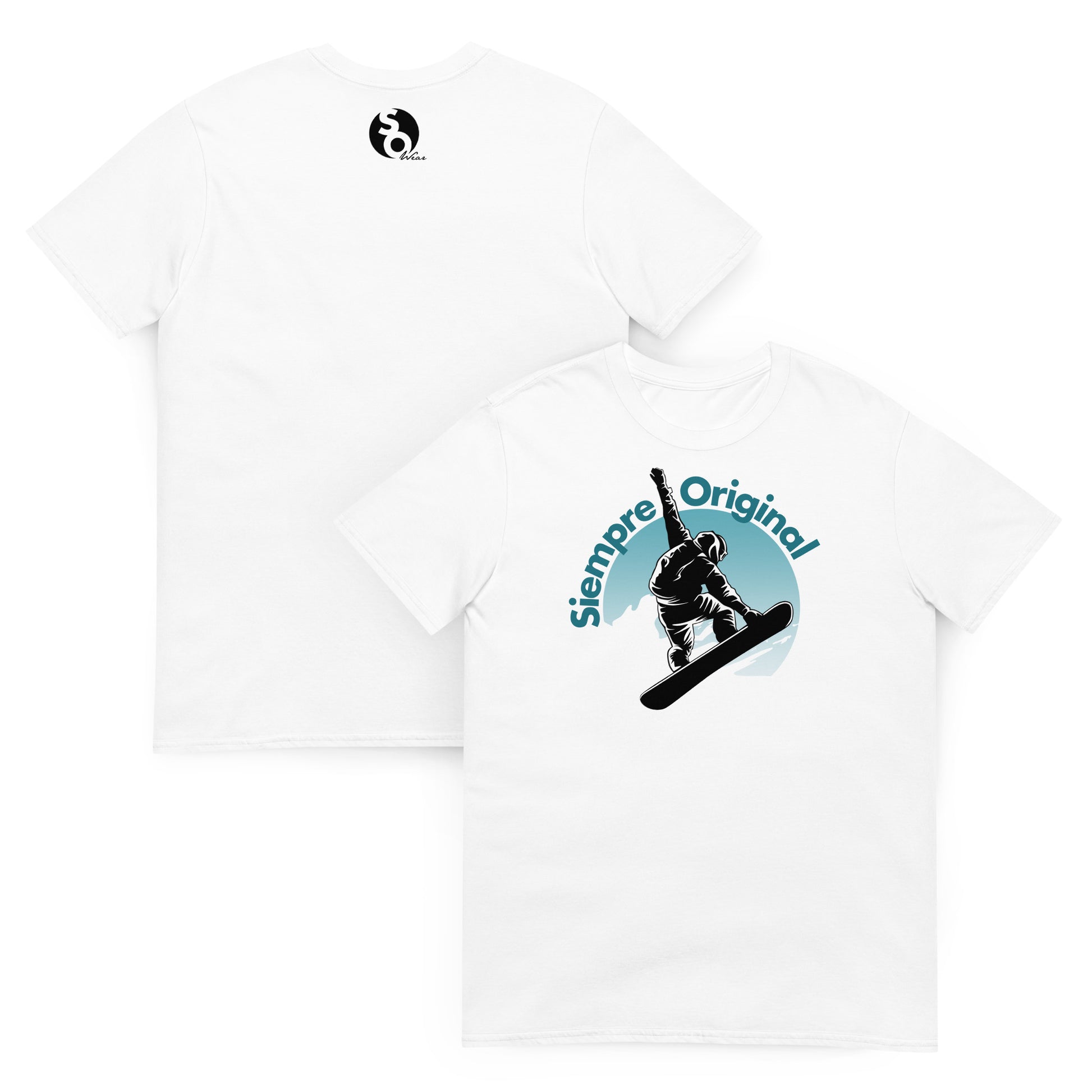 camiseta snowboard salto delante y detras blanca