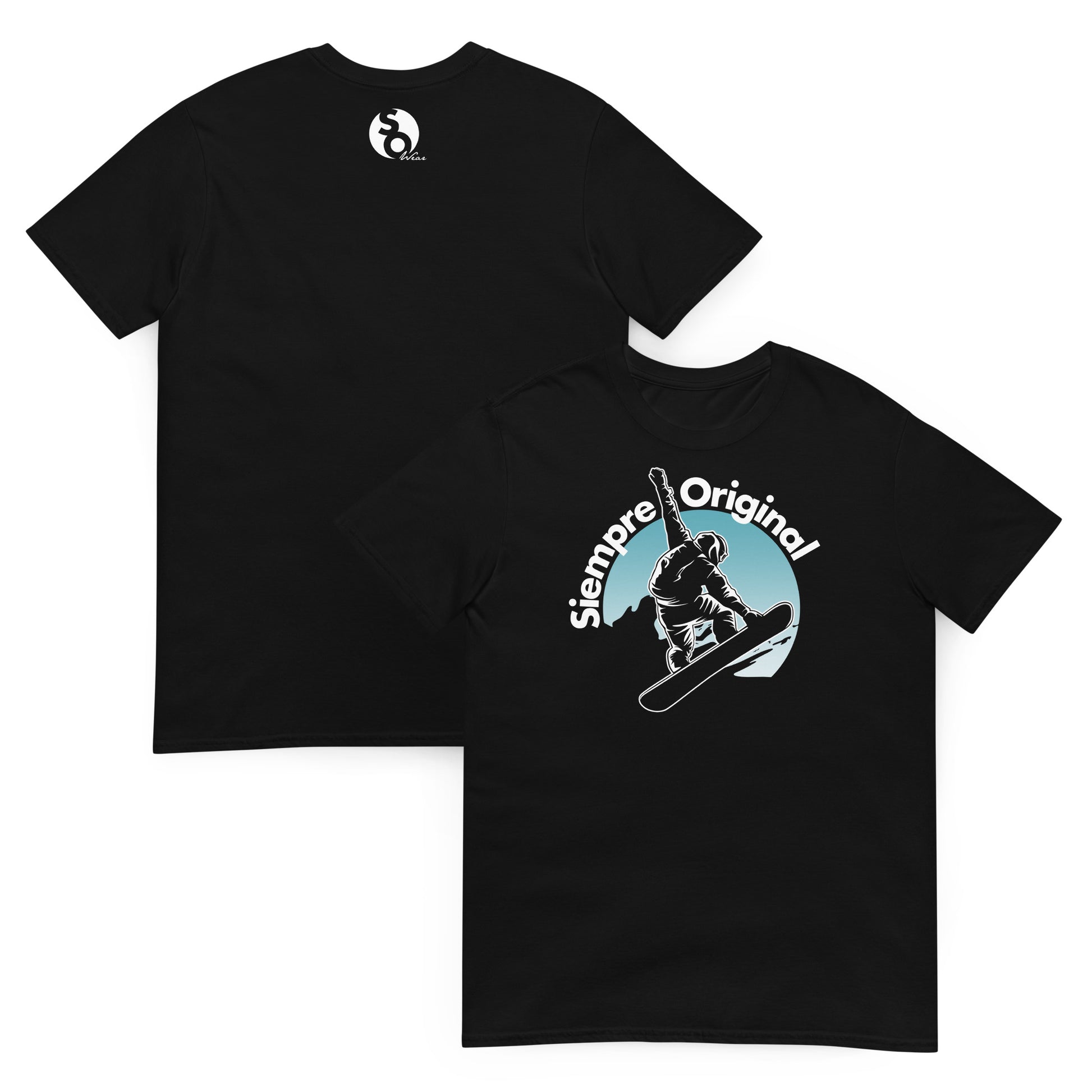 camiseta snowboard salto delante y detras negra