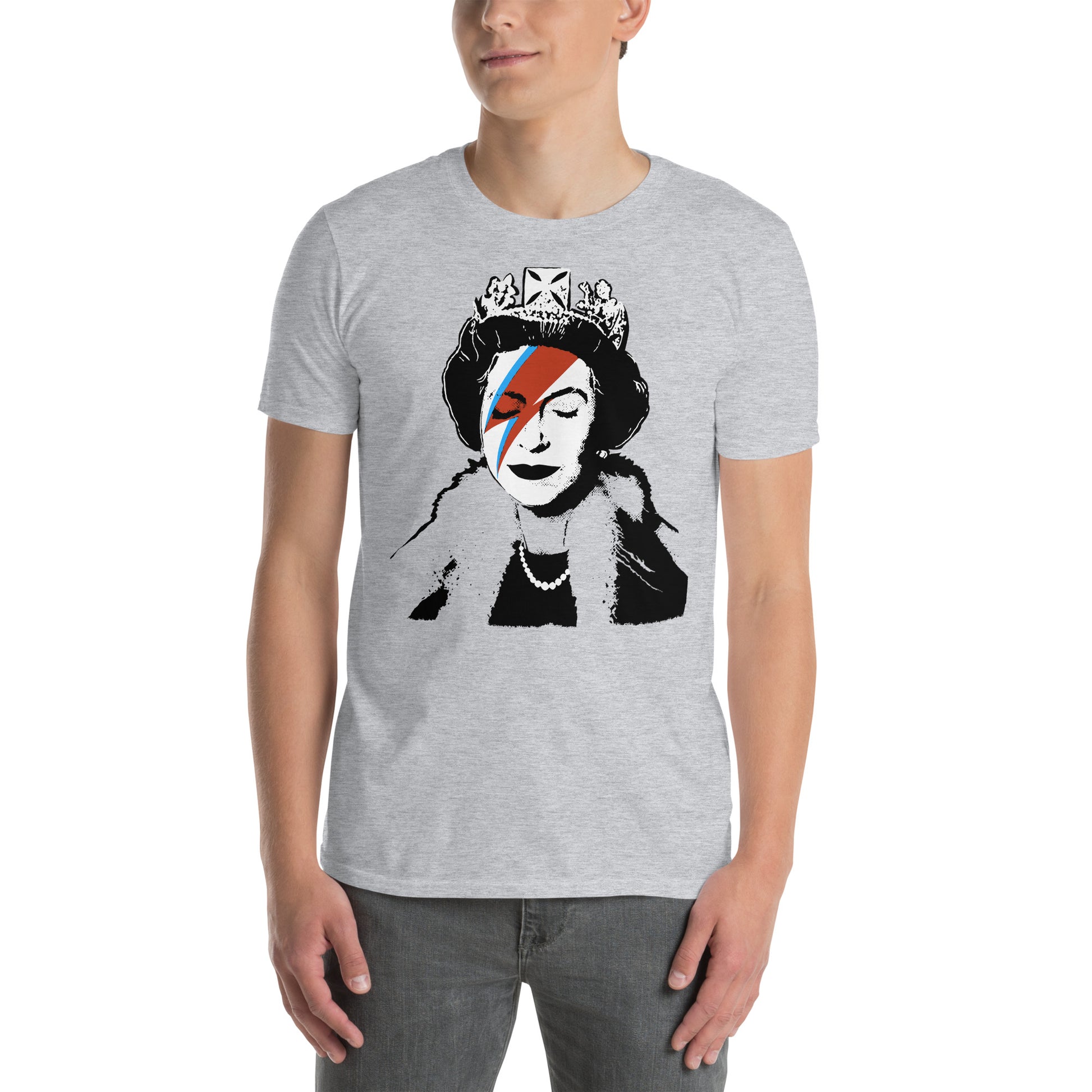 hombre con camiseta still sane banksy isabel bowie arte urbano gris