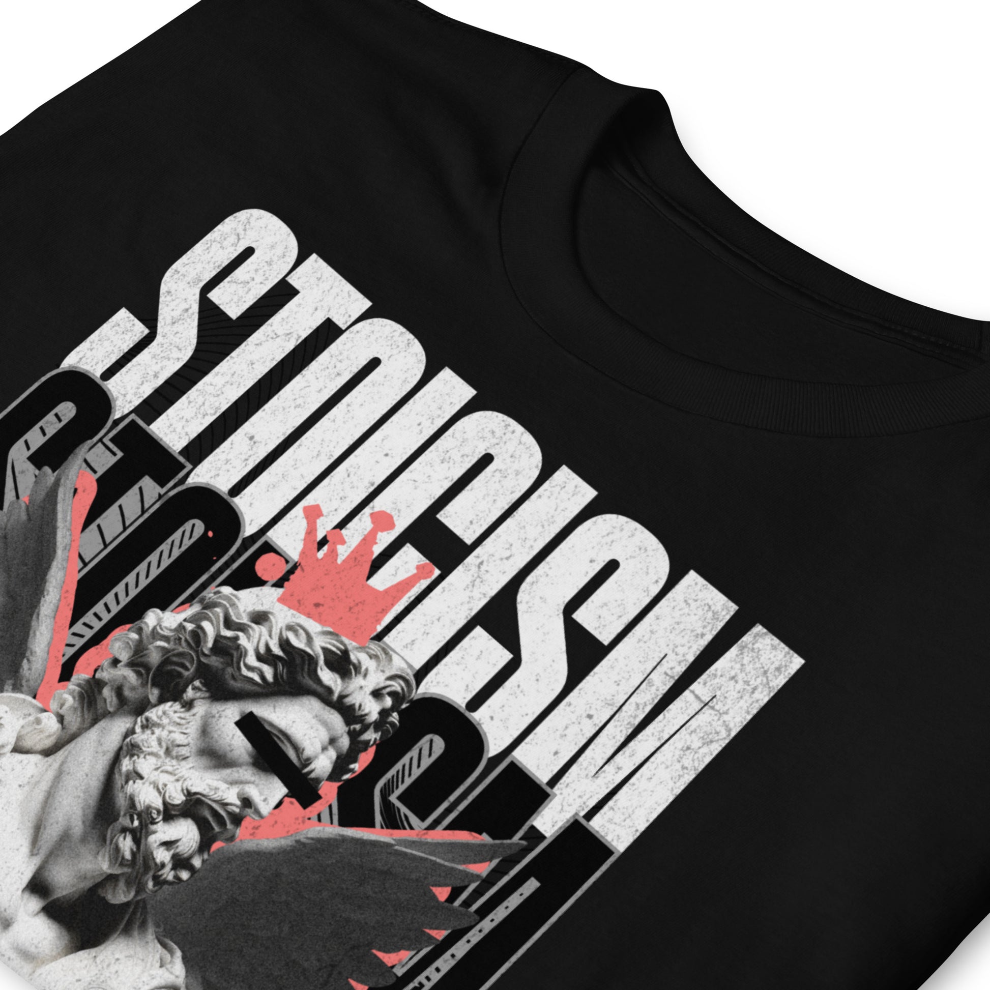 detalle de camiseta stoicism angel siempre original urban en color negro