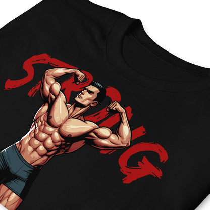 detalle de camiseta strong believe in yourself gym gimnasio fitness en color negro