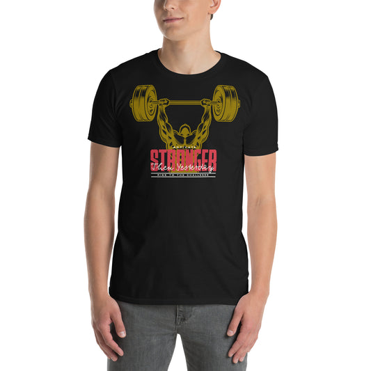 hombre con camiseta stronger gym gimnasio fitness en color negro