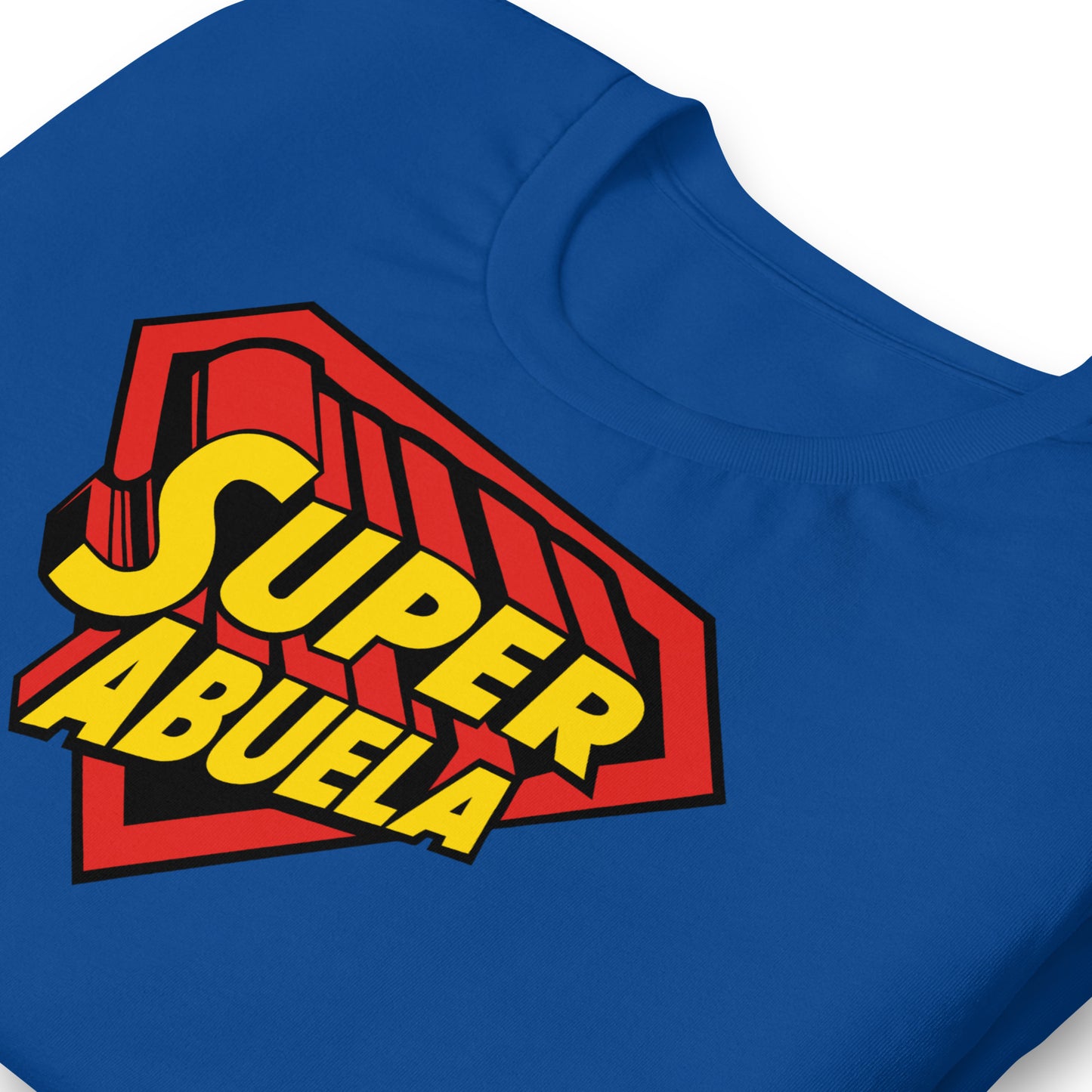 detalle de camiseta super abuela azul royal