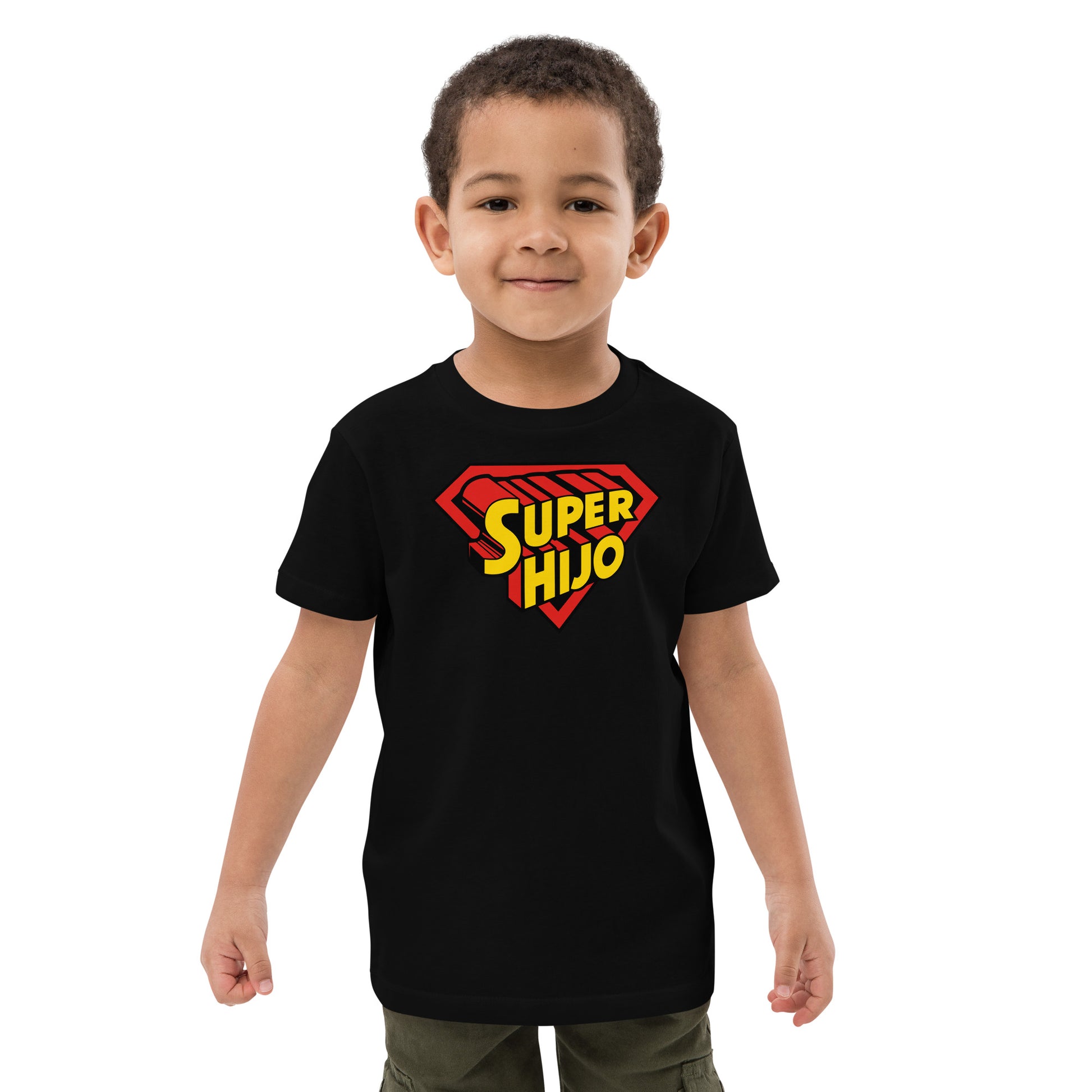 nino con camiseta infantil super hijo negra