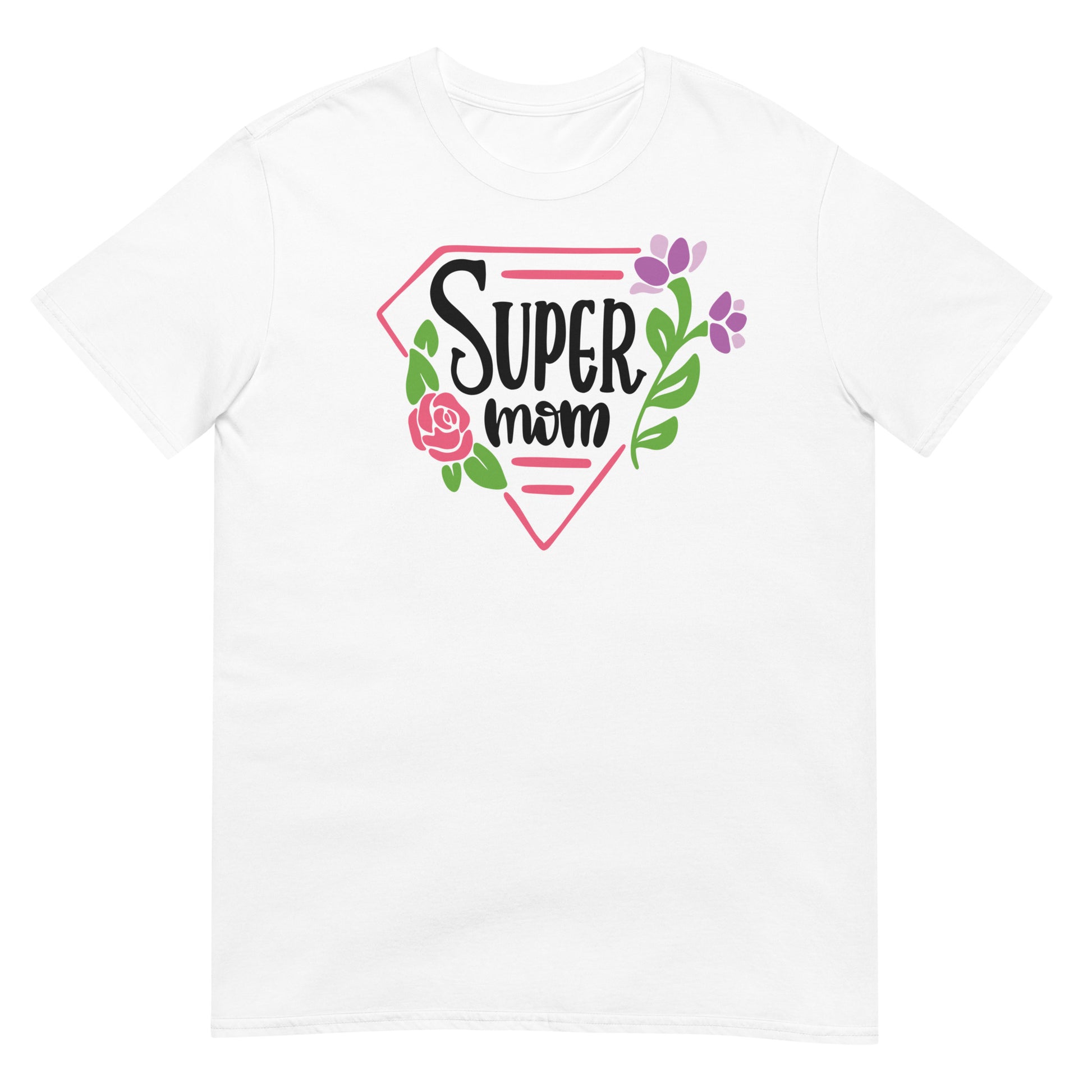 camiseta super mom flores blanca