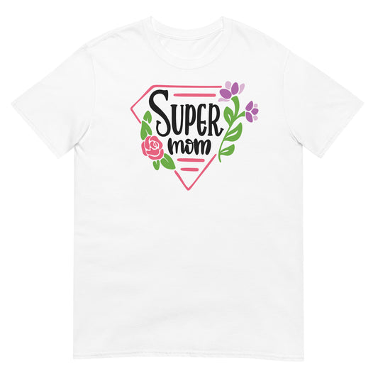 camiseta super mom flores blanca
