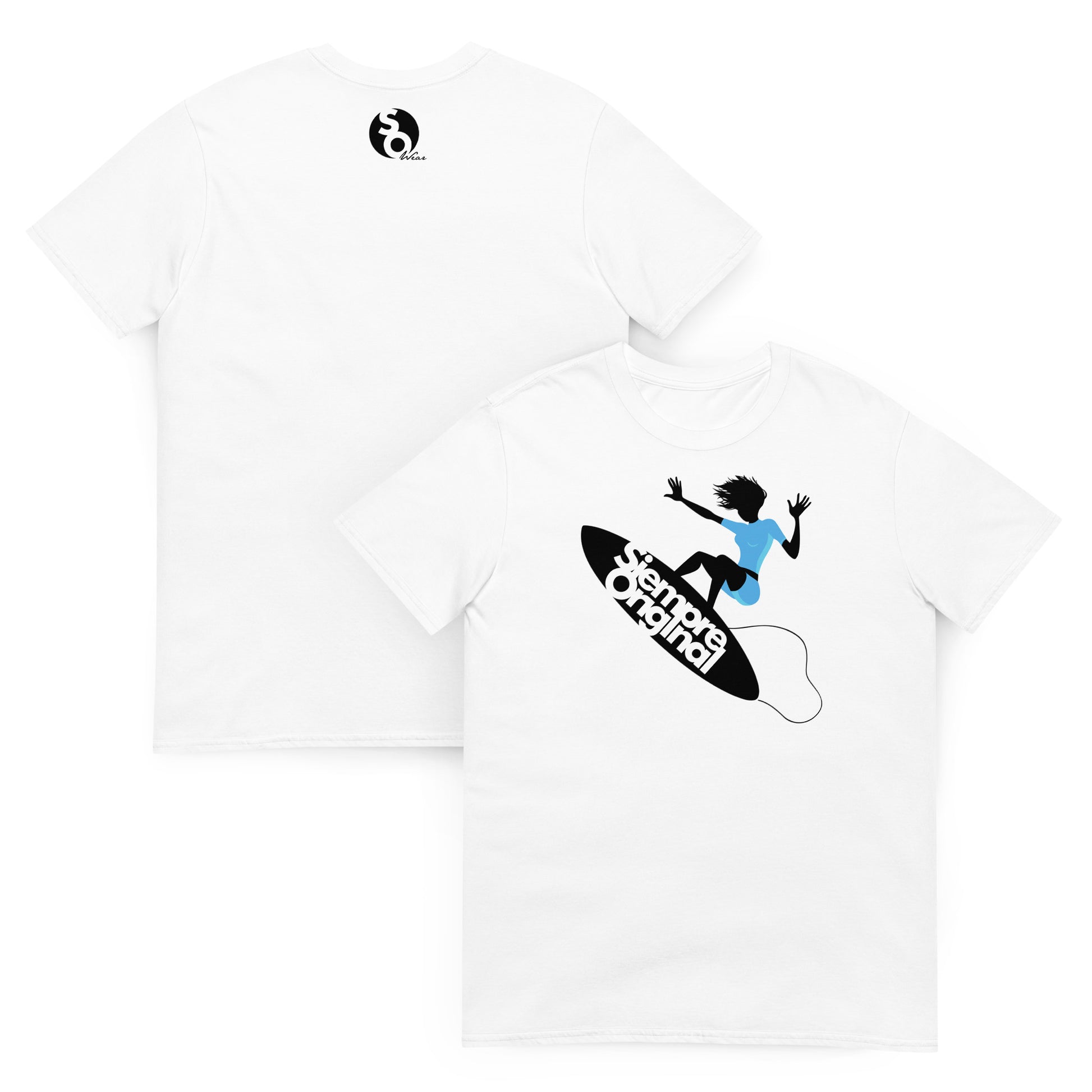 camiseta surf mujer tabla delante y detras blanca