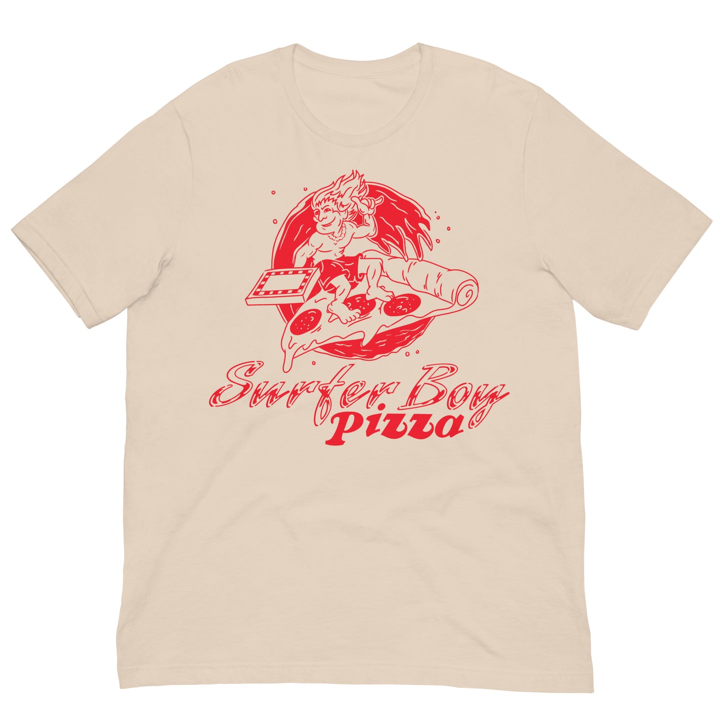camiseta surfer boy pizza stranger things beige