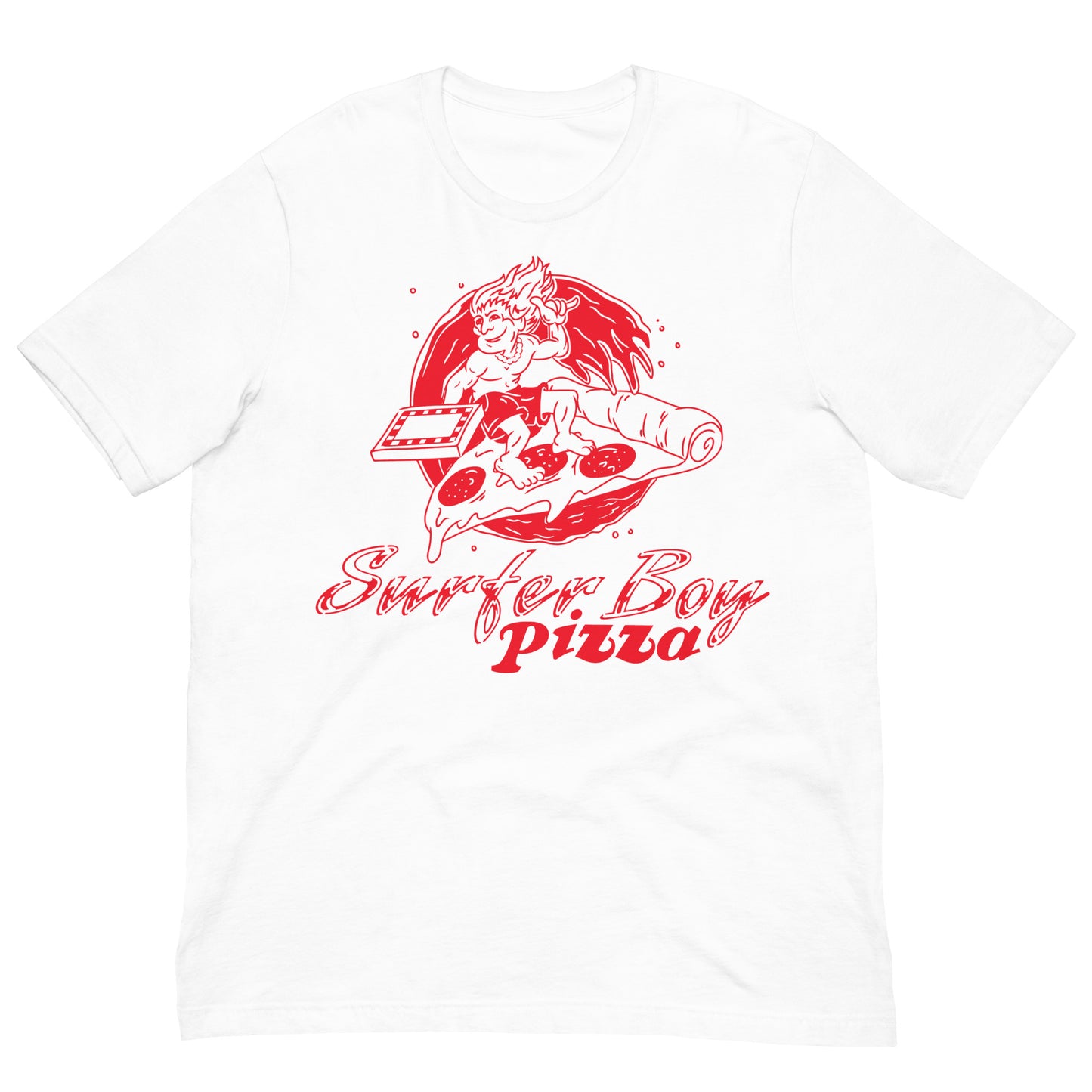 camiseta surfer boy pizza stranger things blanca