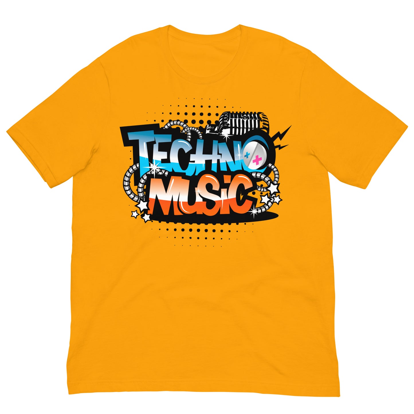 camiseta techno music amarillo mostaza