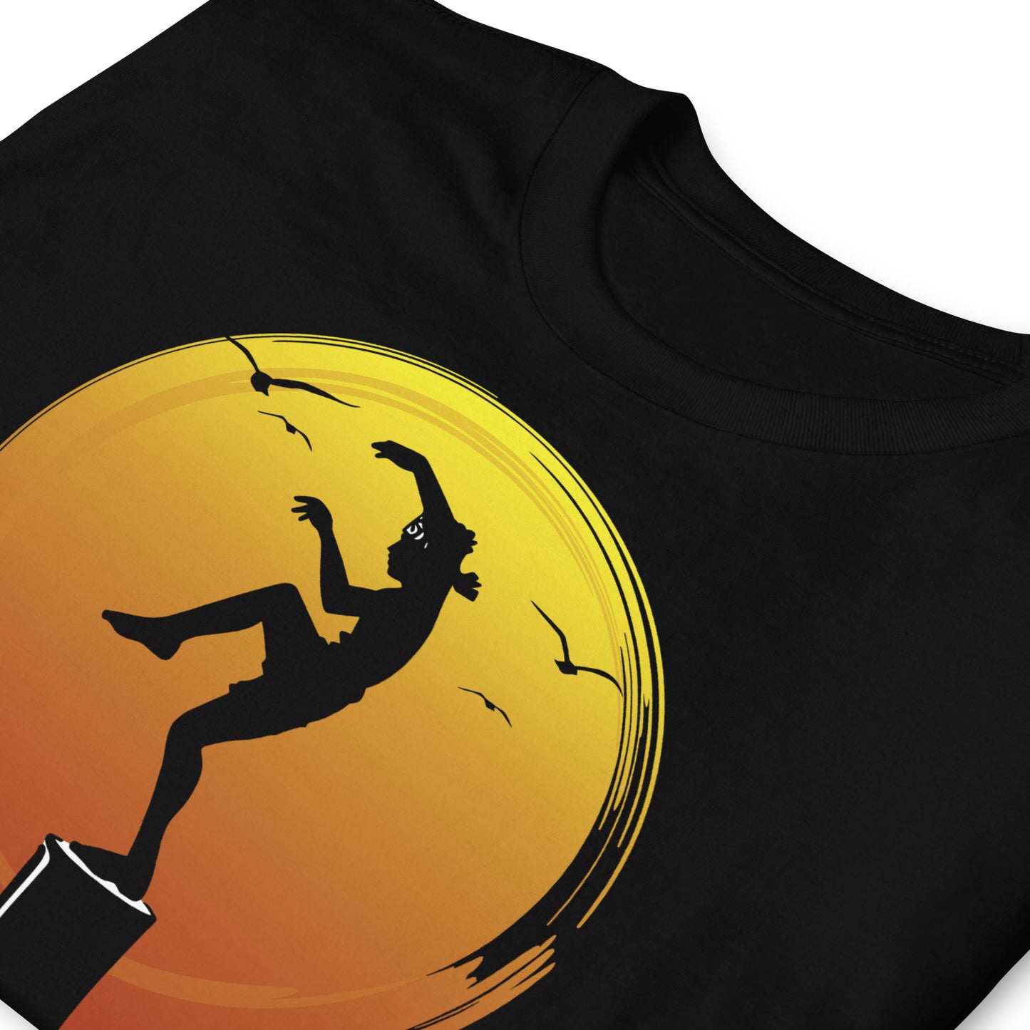 detalle de camiseta tecnica grulla karate retro negra