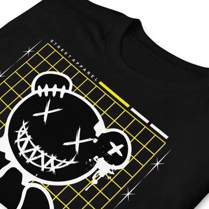 detalle de camiseta teddy bear be yourself negra