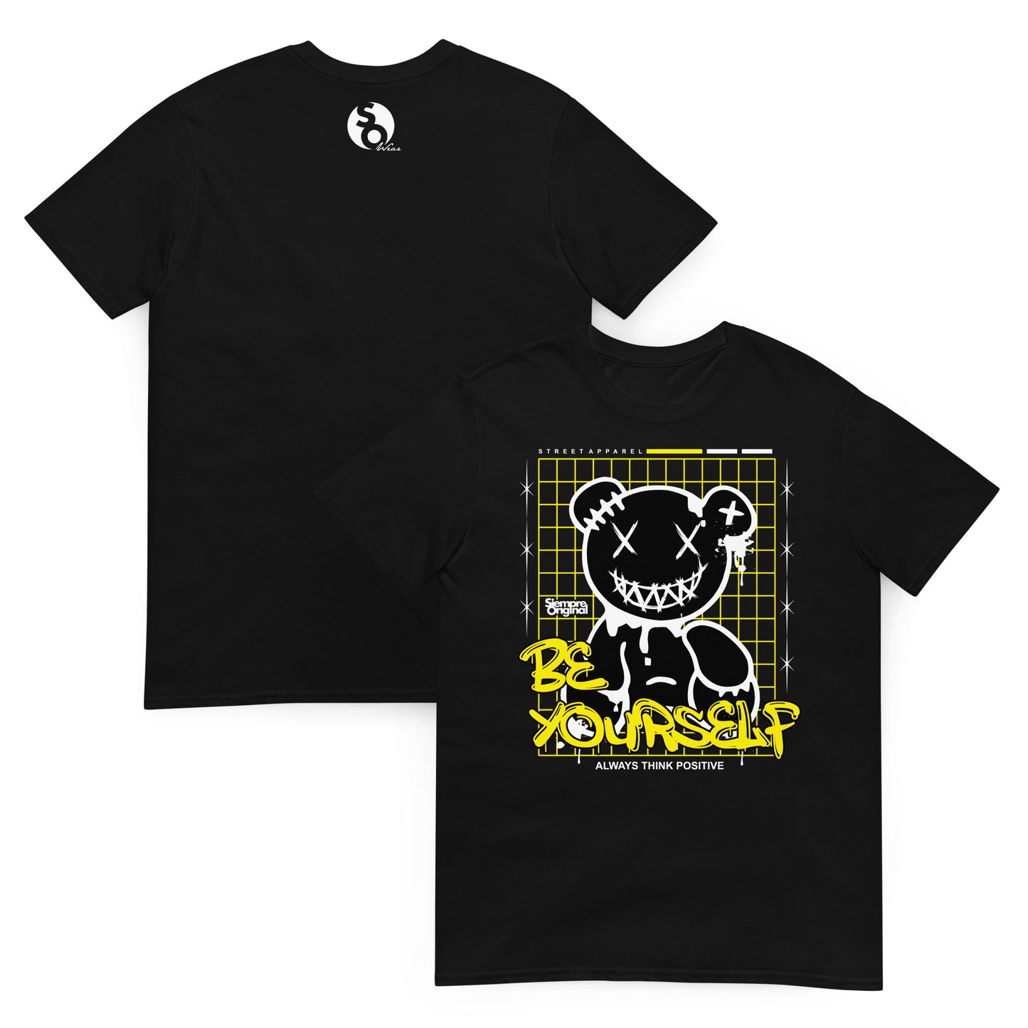 camiseta teddy bear be yourself delante y detras negra