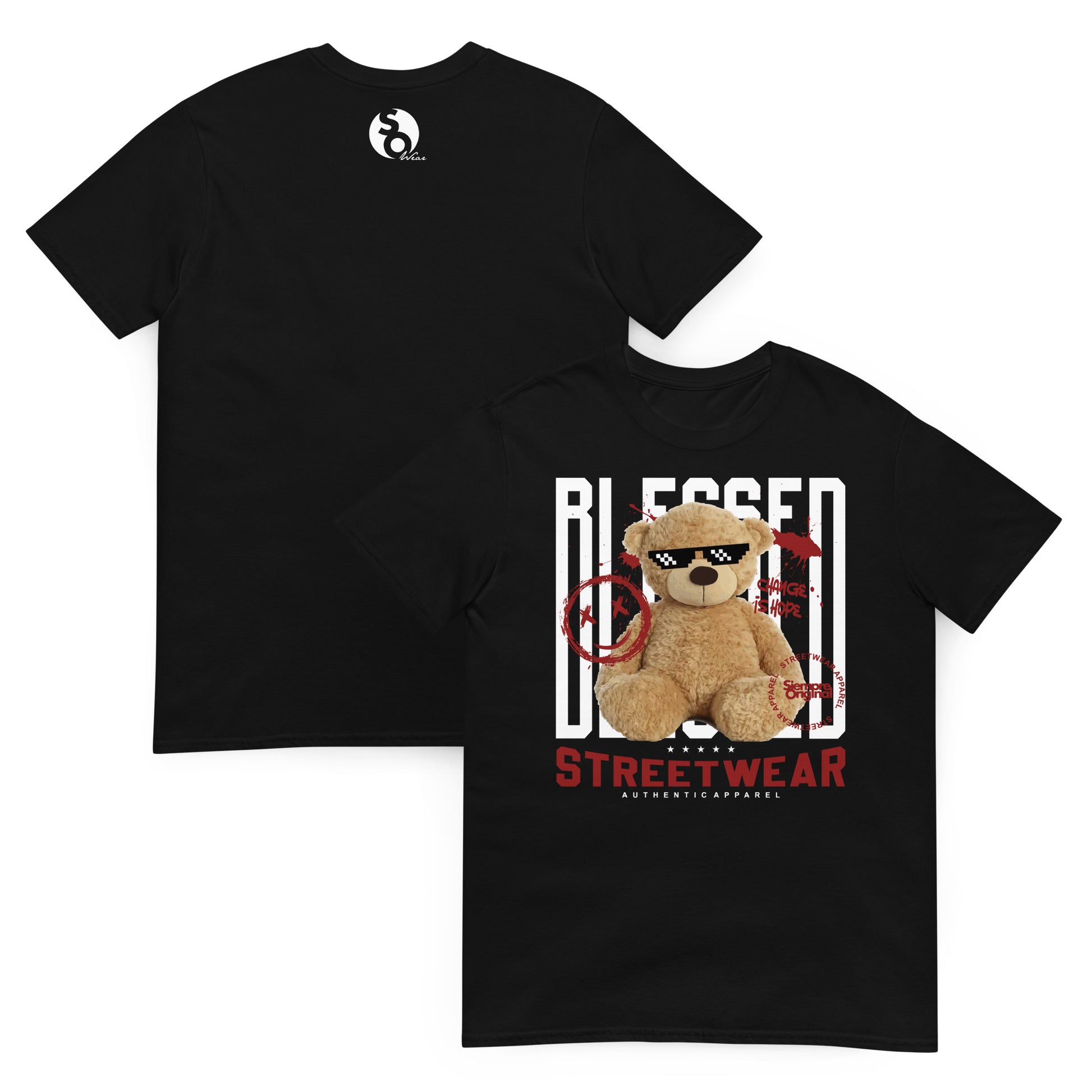 camiseta teddy bear blessed delante y detras negra