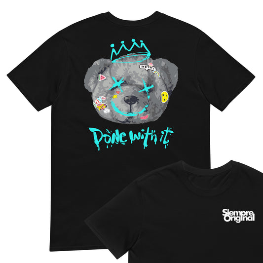 camiseta teddy bear done with it siempre original logo pecho urban en color negro
