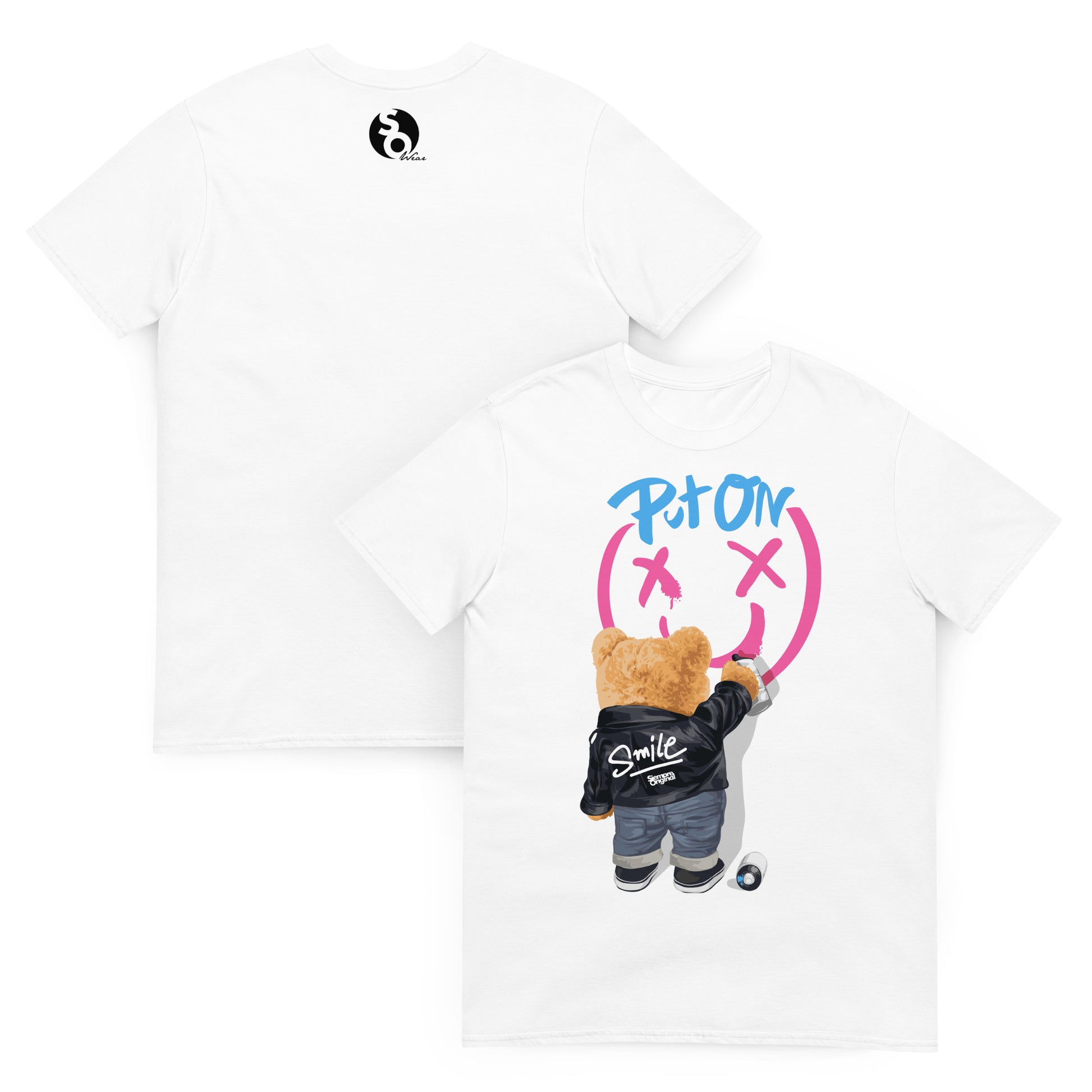 camiseta teddy bear graffiti smile delante y detras blanca