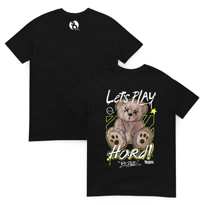 camiseta teddy bear lets play hard delante y detras negra