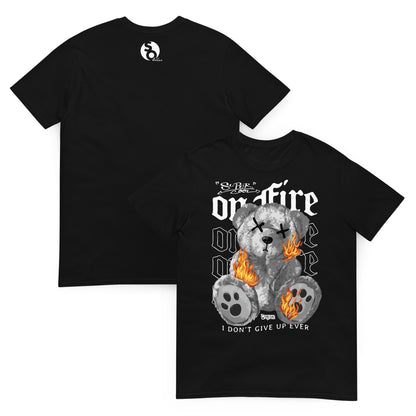 camiseta teddy bear on fire delante y detras negra