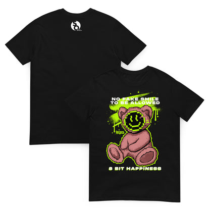camiseta teddy bear pixel art delante y detras negra