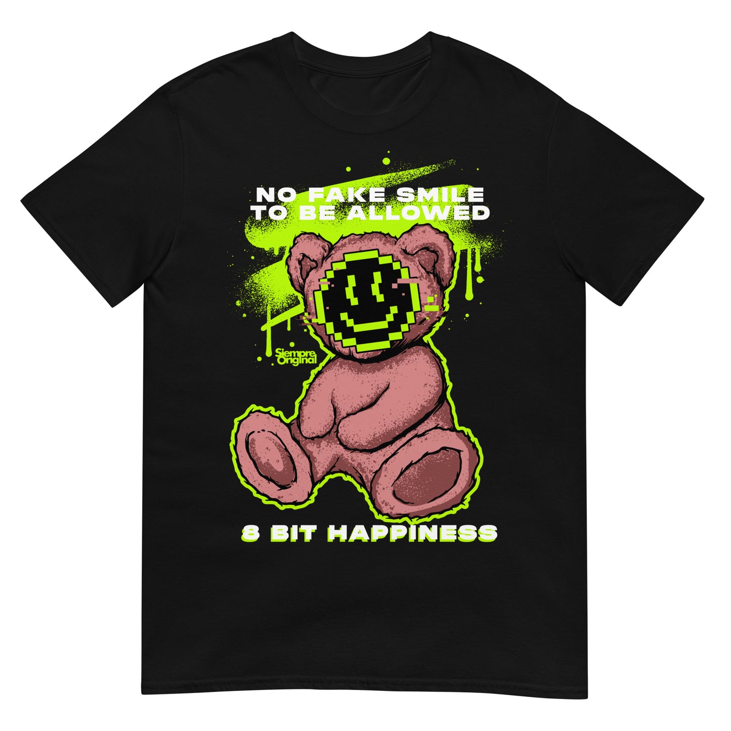 camiseta teddy bear pixel art negra