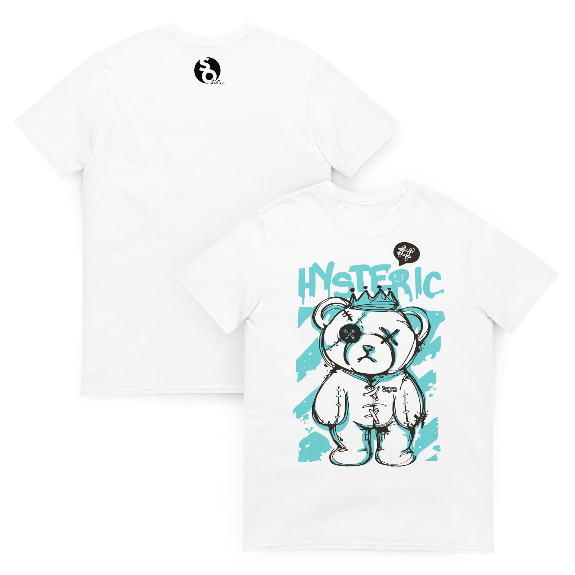 camiseta teddy bear punk delante y detras blanca