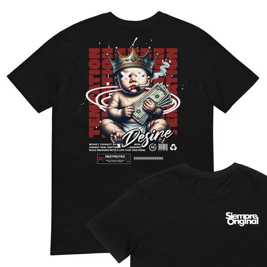 camiseta tentacion deseo dinero bebe siempre original logo pecho urban en color negro