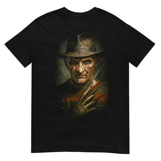 Camiseta negra inspirada en Freddy Krueger con retrato realista