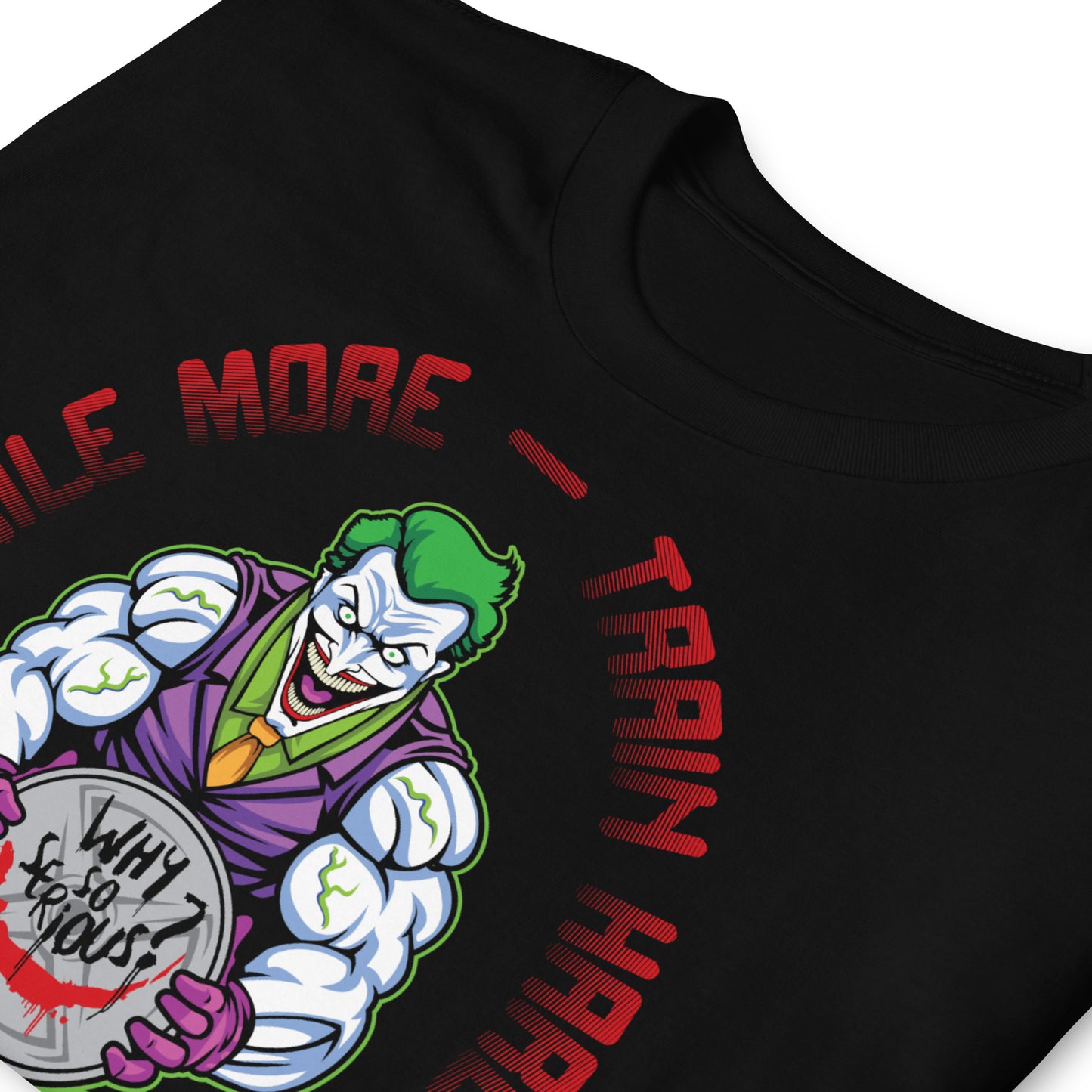 detalle de camiseta the joker gym gimnasio fitness en color negro