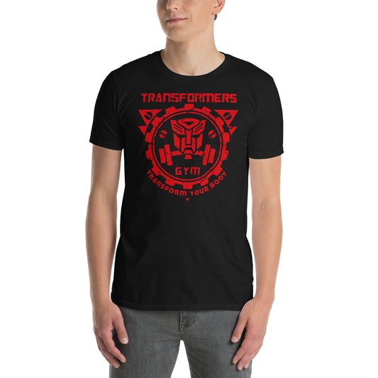 hombre con camiseta transformers gym gimnasio fitness en color negro
