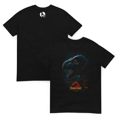 camiseta tiranosaurio rex trex jurassic park delante y detras negra