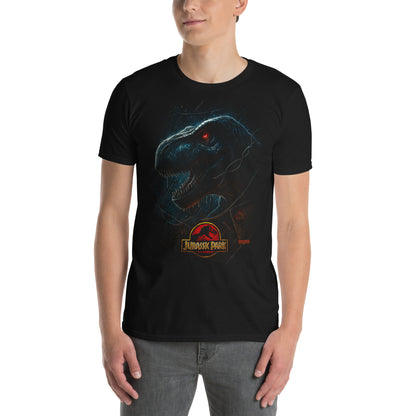 hombre con camiseta tiranosaurio rex trex jurassic park negra