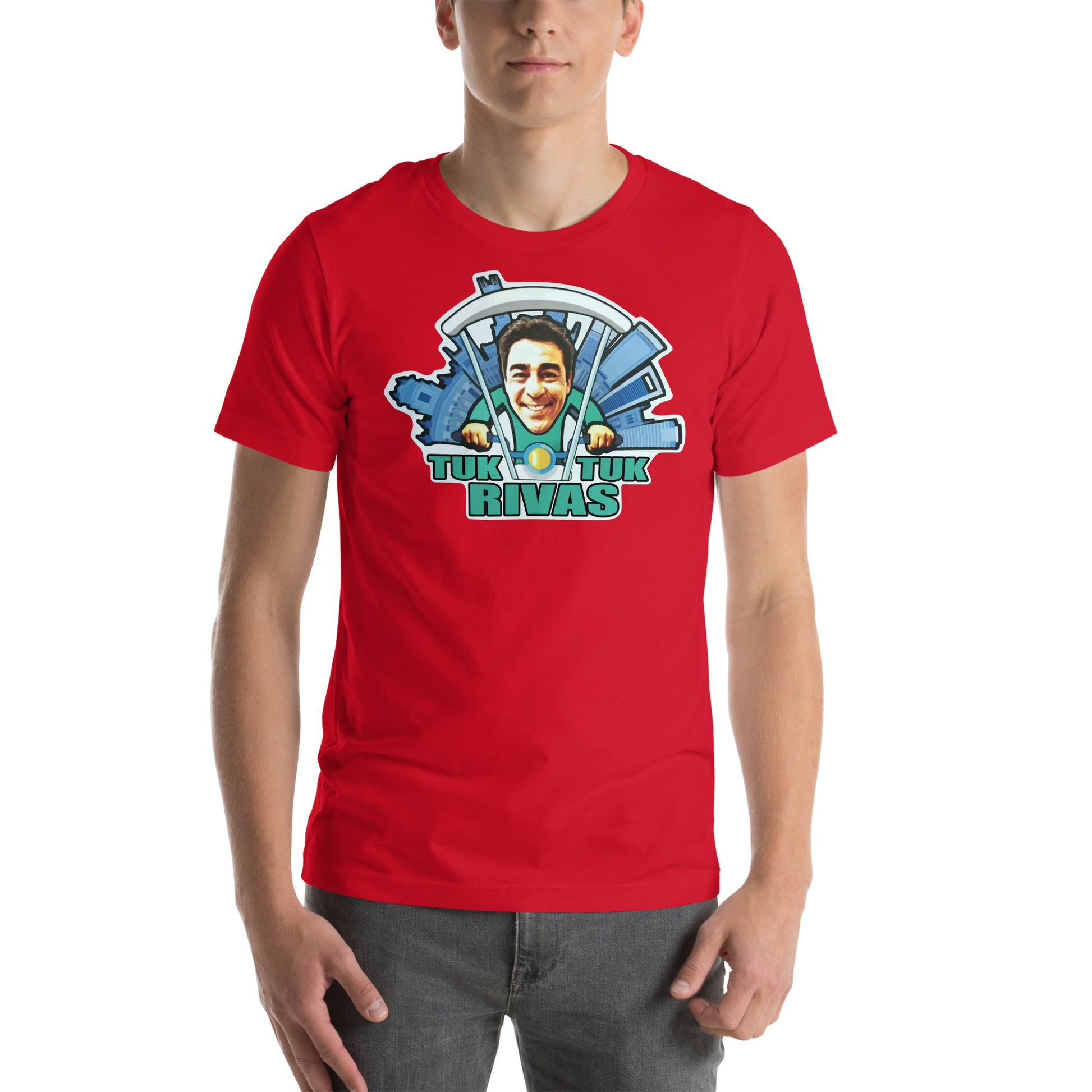 hombre con camiseta tuk tuk rivas amador la que se avecina en color rojo