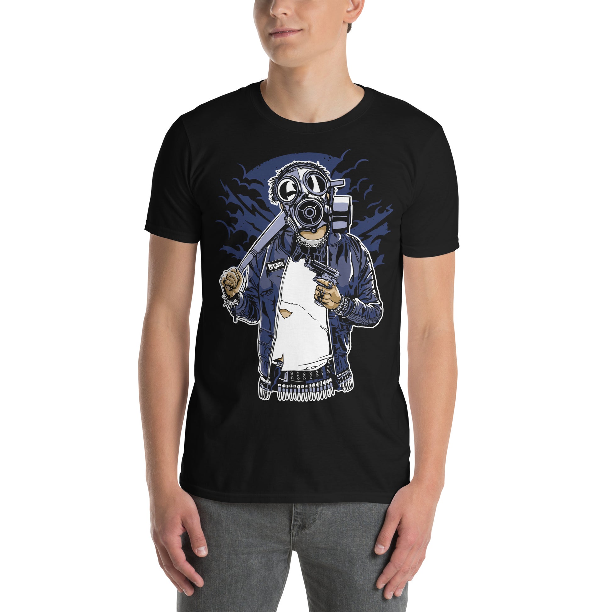 hombre con camiseta urban riot gangsta siempre original en color negro