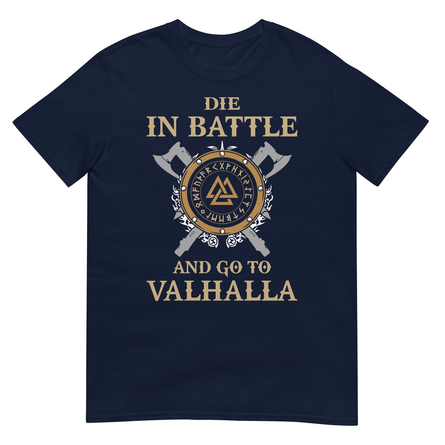 camiseta die in battle and go to valhalla vikingo azul marino