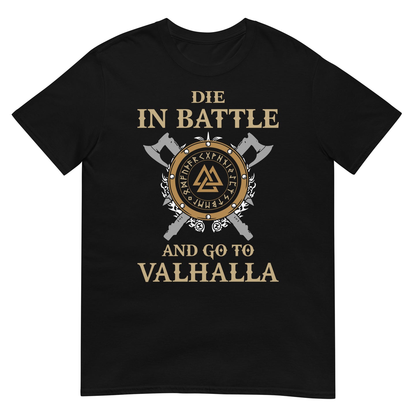 camiseta die in battle and go to valhalla vikingo negra