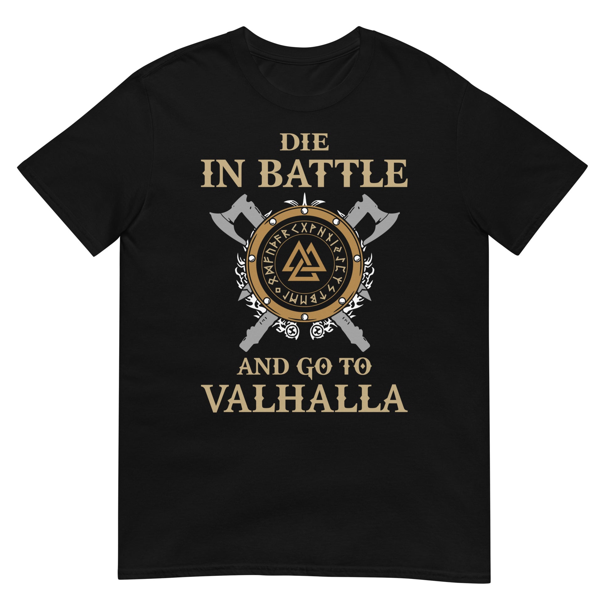 camiseta die in battle and go to valhalla vikingo negra