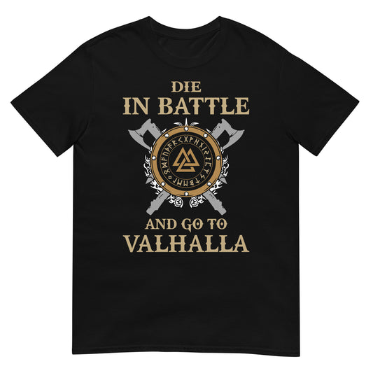 camiseta die in battle and go to valhalla vikingo negra