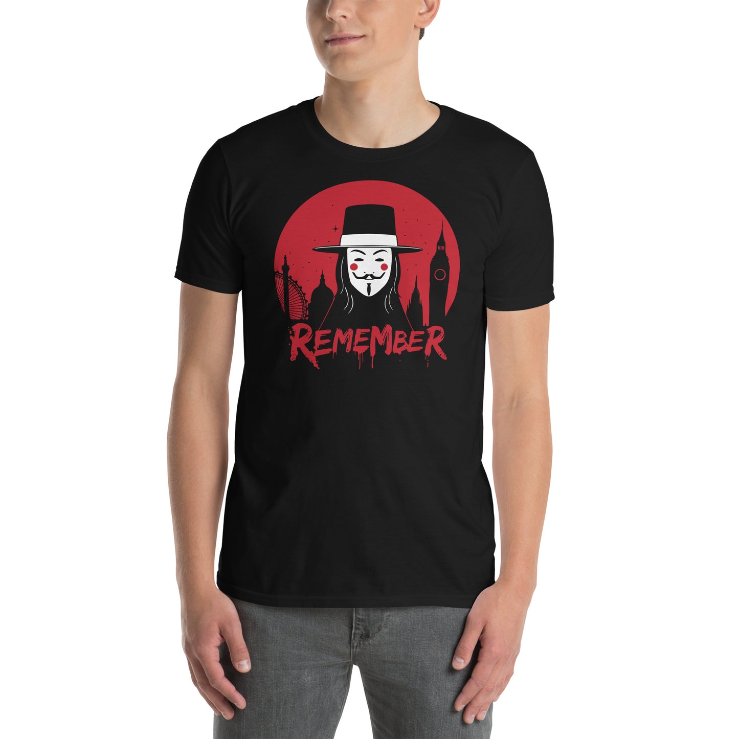 hombre con camiseta v de vendetta remember negra