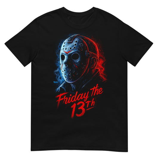 Camiseta negra inspirada en Jason de Viernes 13 con máscara de hockey