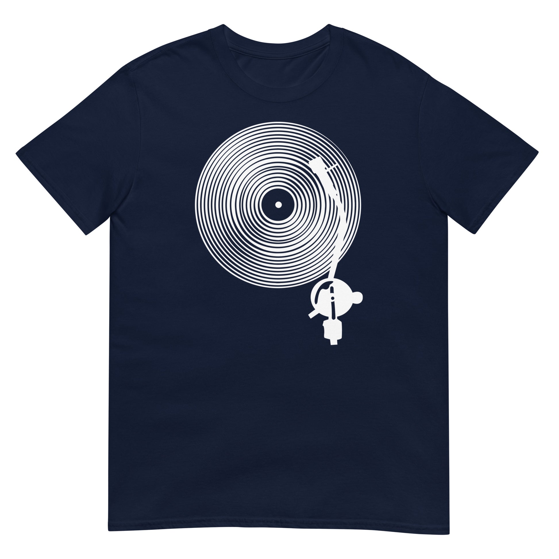 camiseta vinyl hypnosis plato dj turntable en color azul marino